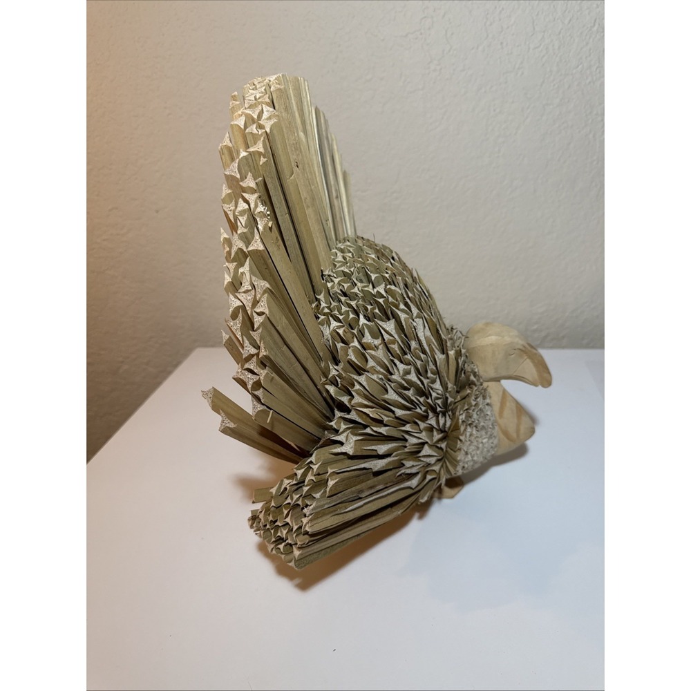 Corn Husk Wood Folk Art Turkey Harvest Rustic Centerpiece Figure Decor 14x13" - Picture 5 of 6